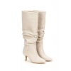Kadın Bej Suni Deri Cilt Sivri Burunlu İnce Topuklu Rahat Körüklü Çizme