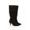 Kadın Siyah Süet Sivri Burunlu İnce Topuklu Rahat Körüklü Çizme