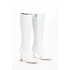 Kadın Beyaz Suni Deri Cilt Sivri Burunlu İnce Topuklu Rahat Çizme