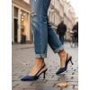 Kadın Lacivert Saten İnce Topuklu Sivri Burunlu Arkası Açık Şık Abiye Stiletto