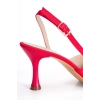 Kadın Kırmızı Saten İnce Topuklu Sivri Burunlu Arkası Açık Şık Abiye Stiletto