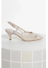 Kadın Bej  Stiletto Arkası Açık Kısa Fileli İNCE Topuklu  Şık  Stiletto