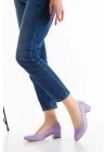 Kadın Lila (mor) Suni Deri Cilt Stiletto Kısa Kalın Topuklu Şık Stiletto