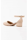 Kadın Nude Suni Deri Cilt Arkası Kapalı Kısa Kalın Topuklu Rahat Ve Şık Karnı Yarık Ayakkabı