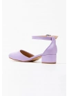 Kadın Lila Suni Deri Cilt Arkası Kapalı Kısa Kalın Topuklu Rahat Ve Şık Karnı Yarık Ayakkabı