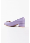 Kadın Lila ( Mor ) Suni Deri Cilt Stiletto 3 Cm Kısa Kalın Topuklu Şık Toka Detaylı Rahat Stiletto