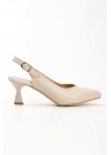 Kadın Bej-ten Suni Deri Cilt Arkası Açık 6 Cm Ince Topuklu Şık Ve Rahat Stiletto