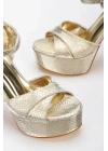 Kadın  Altın Yılan Kedigözü Yüksek Platform Küt Burunlu Topuklu Rahat ve Şık Ayakkabı
