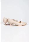 Kadın Bej  Kısa Kadeh Topuklu   Rahat  Şık Stiletto ve Çanta Kombini