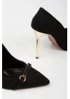 Kadın Siyah İkonik Yeni Tarz Topuklu Şık Toka Detaylı  Rahat Stiletto