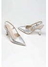 Kadın  Gümüş Yılan  İkonik Yeni Tarz Topuklu Arkası Açık   Şık ve  Rahat Stiletto