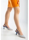 Kadın  Mavi  Yeni İkonik Tarz Topuklu Arkası Açık   Sivri Burunlu Şık ve  Rahat Stiletto