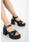Kadın Siyah Kedi Gözü Tek Bant Yumuşak Tabanlı ve Kalın Rahat Tabanlı Yazlık Sandalet