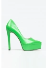 Kadın Yeşil Rugan Yüksek Platform  Kapalı  Burunlu  İnce Topuklu Rahat ve Şık Ayakkabı