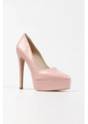 Kadın Pudra Rugan Yüksek Platform  Kapalı  Burunlu  İnce Topuklu Rahat ve Şık Ayakkabı