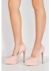 Kadın Pudra Rugan Yüksek Platform  Kapalı  Burunlu  İnce Topuklu Rahat ve Şık Ayakkabı