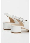 Kadın Beyaz   Suni Deri Cİlt Arkası Açık Kısa Kalın Topuklu Şık ve Rahat Stiletto
