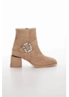 Kadın Vizon  Süet Şık Pırlanta Taş Toka Detaylı  Özel Galvaniz Kalın Topuklu Rahat Bot