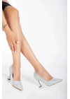 Kadın Gümüş Simli Şık Kadeh Topuklu Rahat Stiletto