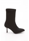 Kadın Siyah Esneyebilen Streç Kumaş Şık İnce Topuklu Rahat Bot