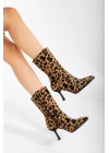 Kadın  Leopar   Şık İnce Topuklu Rahat Bot