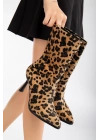 Kadın  Leopar   Şık İnce Topuklu Rahat Bot