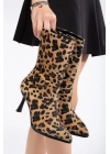 Kadın  Leopar   Şık İnce Topuklu Rahat Bot ve Çanta Kombini
