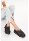Kadın  Siyah   Suni Deri Cilt  Yumuşak Tüylü Rahat Terlik ve Günlük Ayakkabı