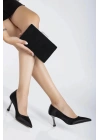Kadın Siyah  Şık Tarz Topuklu Rahat Stiletto ve Küçük Çanta Kombini