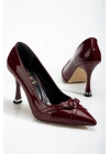 Kadın  Bordo Rugan  Şık Tarz Topuklu Çift Toka Detaylı  Rahat Stiletto