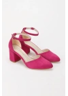 Kadın Fuşya Süet Arkası Kapalı Kalın Topuklu Karnıyarık Ayakkabı