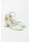 Kadın Su Yeşili Süet Arkası Kapalı Kalın Topuklu Karnıyarık Ayakkabı