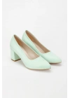Kadın Su Yeşili Süet  Stiletto Kısa Kalın Topuklu Şık Stiletto