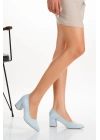 Kadın Bebe  Mavi  Süet  Stiletto Kısa Kalın Topuklu Şık Stiletto