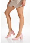 Kadın Pembe Süet  Stiletto Kısa Kalın Topuklu Şık Stiletto