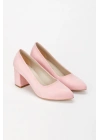 Kadın Pembe Süet  Stiletto Kısa Kalın Topuklu Şık Stiletto