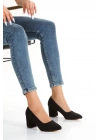 Kadın Siyah  Süet  Stiletto Kısa Kalın Topuklu Şık Stiletto