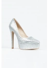 Kadın Gümüş inci Taşlı Yüksek Platform Kapalı Burunlu İnce Topuklu Rahat ve Şık Ayakkabı