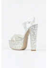 Kadın Sedef  İnci Taşlı Yüksek Platform Arkası Açık Kalın Topuklu Rahat ve Şık Abiye Ayakkabı