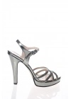 Kadın Platin Arkası Açık Parlak Damla Taşlı Platformlu İnce Topuklu Şık  Abiye Ayakkabı