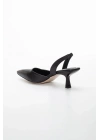 Kadın Siyah   Stiletto Arkası Açık Kısa İNCE Topuklu  Şık  Stiletto