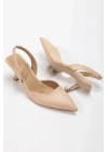 Kadın Nude  Stiletto Arkası Açık Kısa 5 cm İNCE Topuklu  Şık  Stiletto