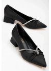 Kadın Siyah   Stiletto Kısa Kalın Topuklu  Şık  Taş DetaylıStiletto