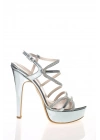 Kadın Gümüş Rugan Yüksek Platform İnce Topuklu Şık Taş Detaylı Abiye Ayakkabı