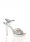 Kadın Gümüş Rugan Platformlu İnce Topuklu Şık Çapraz Taş Detaylı Abiye Ayakkabı