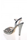 Kadın Platin Rugan Platformlu İnce Topuklu Şık Çapraz Taş Detaylı Abiye Ayakkabı