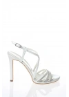 Kadın Beyaz  Platformlu İnce Topuklu Şık 3 Sıralı Taş Detaylı Abiye Ayakkabı