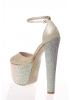 Kadın Altın Taşlarla Bezenmiş Yüksek Platform ve Yüksek Topuklu Arkası Kapalı  Şık Abiye Ayakkabı