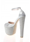Kadın Gümüş  Taşlarla Bezenmiş Yüksek Platform ve Yüksek Topuklu Arkası Kapalı  Şık Abiye Ayakkabı