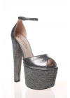 Kadın Platin Taşlarla Bezenmiş Yüksek Platform ve Yüksek Topuklu Arkası Kapalı  Şık Abiye Ayakkabı